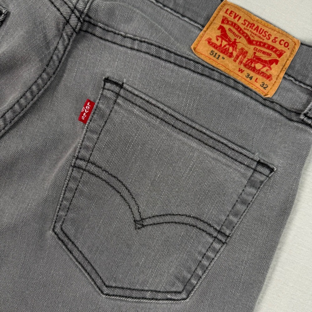 Levis 511 Mens 34x32 (33x30) Slim Fit Jeans Gray Denim Grunge Punk Fade‎ Street